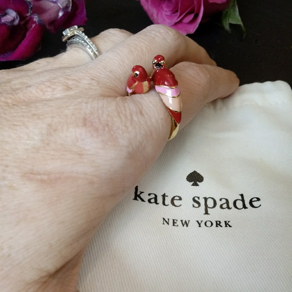 Kate Spade NWOT Pink/Red Enamel Parrot Ring Size 8 - Picture 3 of 8